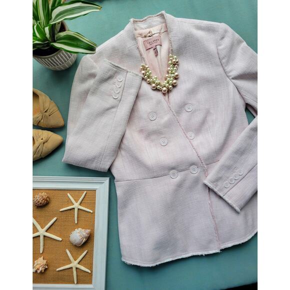Tailored by Rebecca Taylor Slub suiting Tweed Jacket Blazer Pale Pink 6 - Picture 1 of 14